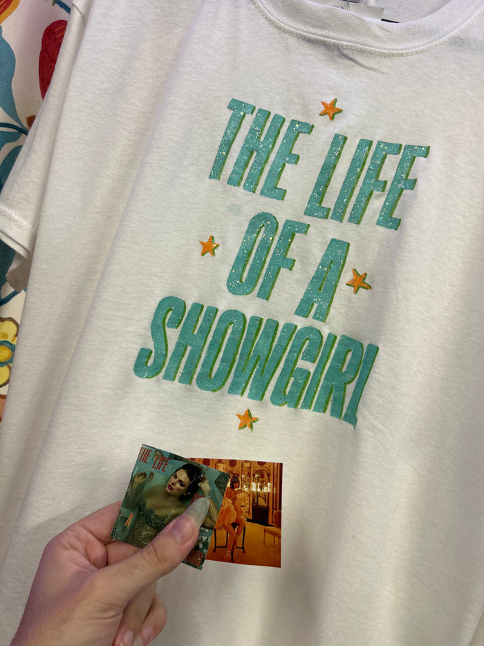 Taylor Swift 'The Life of a Showgirl' White Handpainted T-shirt