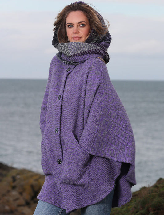 Tina Hooded Swing Cape - Killybegs Violet #color_killybegs-violet