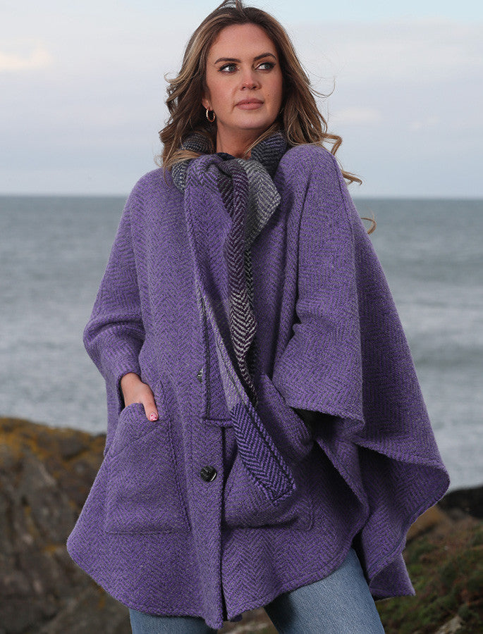 Tina Hooded Swing Cape - Killybegs Violet #color_killybegs-violet