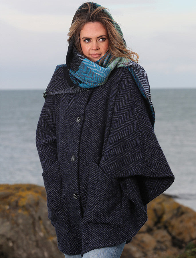 Tina Hooded Swing Cape - Killybegs Indigo #color_killybegs-indigo