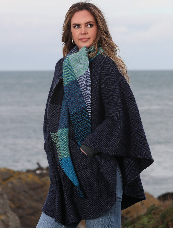 Tina Hooded Swing Cape - Killybegs Indigo #color_killybegs-indigo