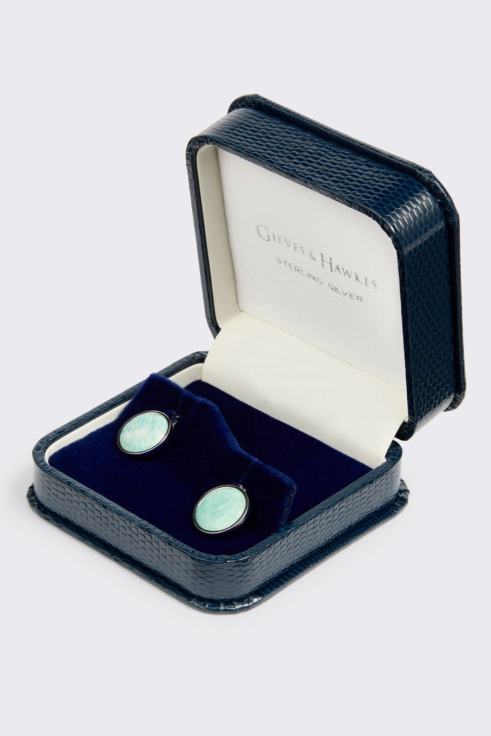Tisdall Clint Sterling Silver Cufflinks Ice Blue Sodalit