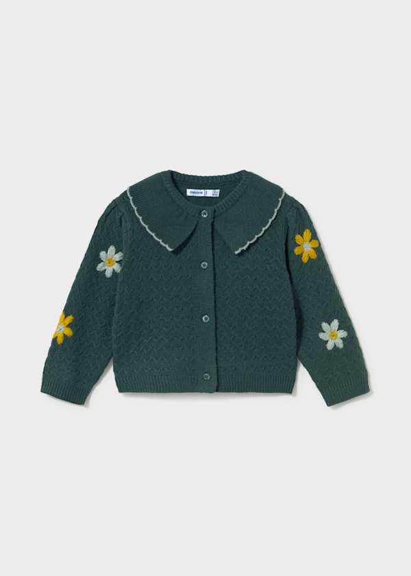 Toddler + Girl Floral Knit Cardigan - Water Lily Green