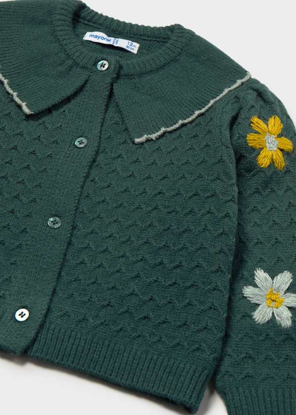 Toddler + Girl Floral Knit Cardigan - Water Lily Green