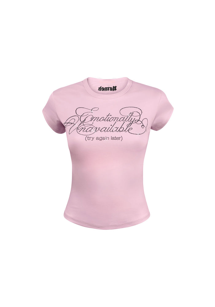 TRY AGAIN L8R RHINESTONE BABY TEE BABY PINK
