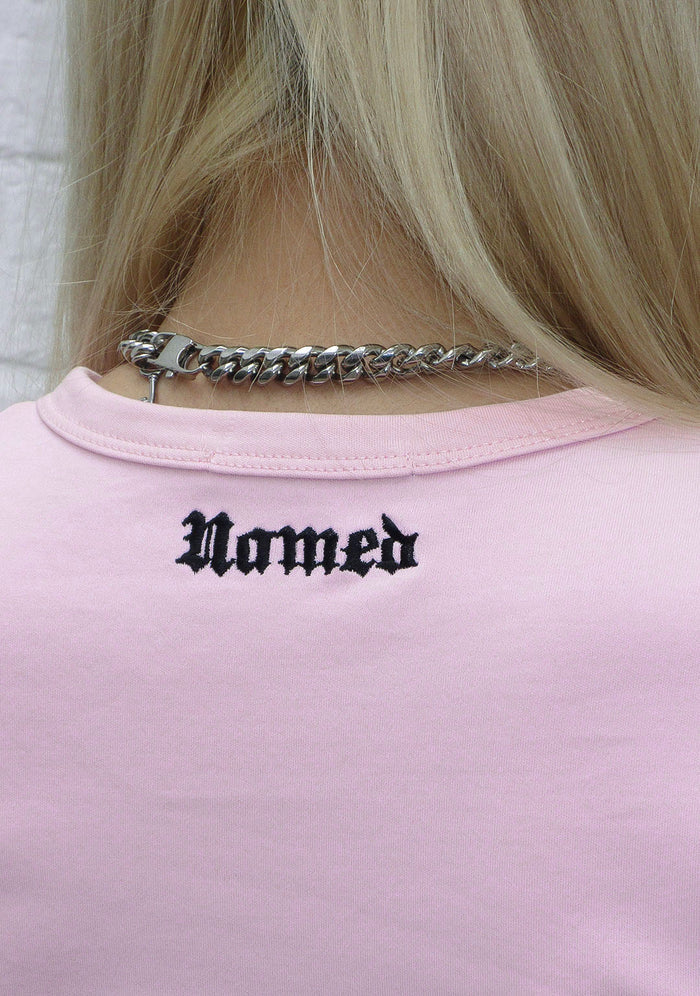 TRY AGAIN L8R RHINESTONE BABY TEE BABY PINK