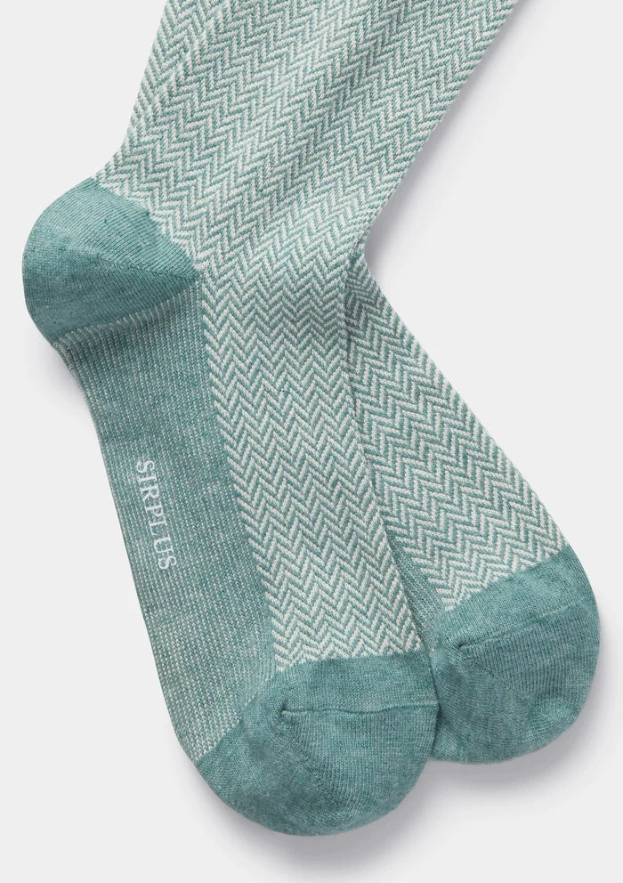 Turquoise Cotton Herringbone Socks, Socks - SIRPLUS
