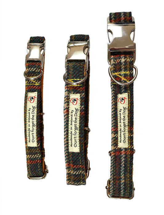 Tweed Dog Collar Metal Buckle - #color_bright-green-russet-windowpane