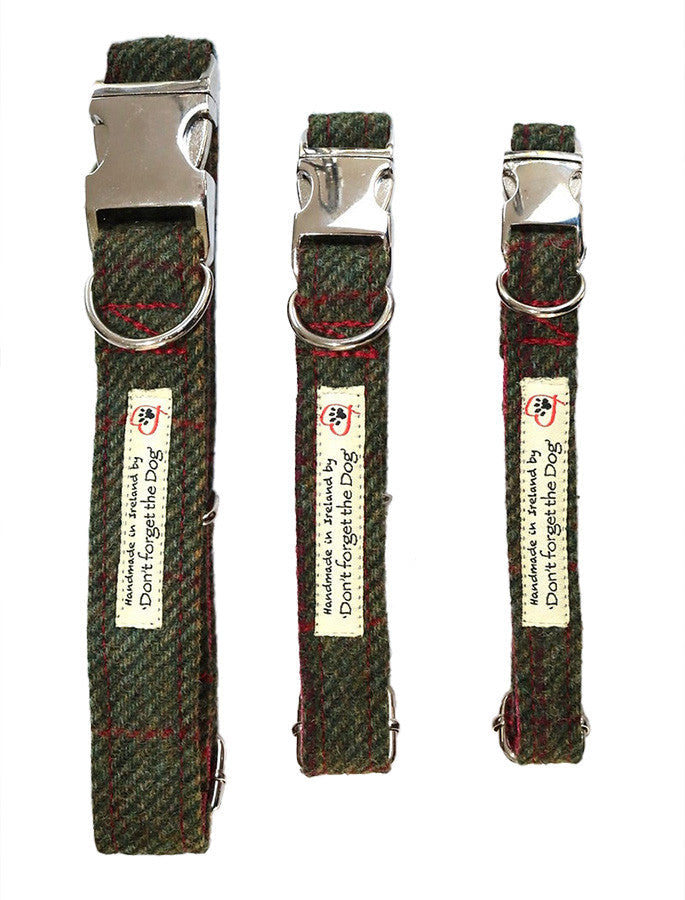 Tweed Dog Collar Metal Buckle - #color_green-windowpane