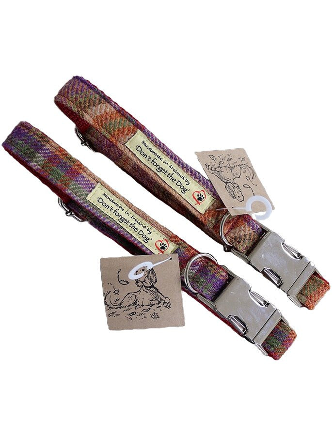 Tweed Dog Collar Metal Buckle - #color_burgundy-plaid