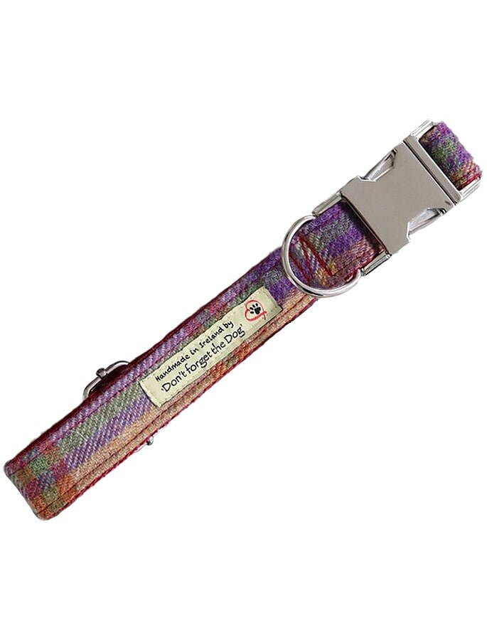 Tweed Dog Collar Metal Buckle - #color_burgundy-plaid