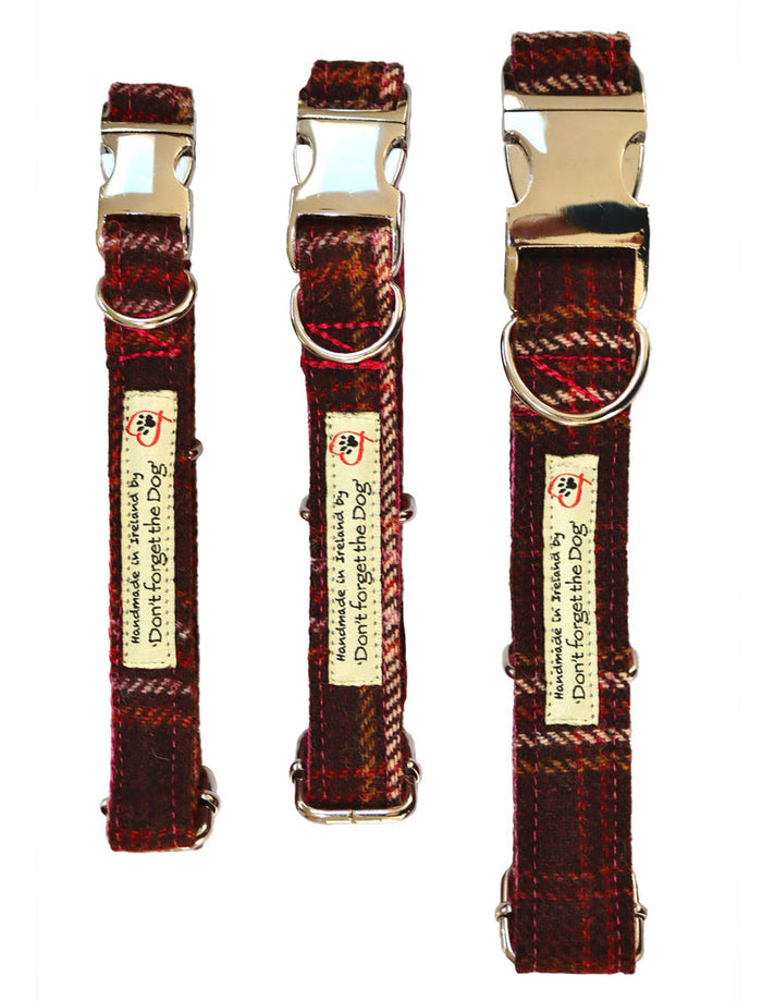 Tweed Dog Collar Metal Buckle - #color_rust-windowpane