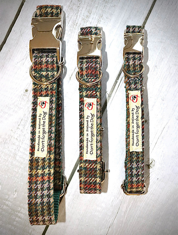 Tweed Dog Collar Metal Buckle - #color_green-amber-plaid