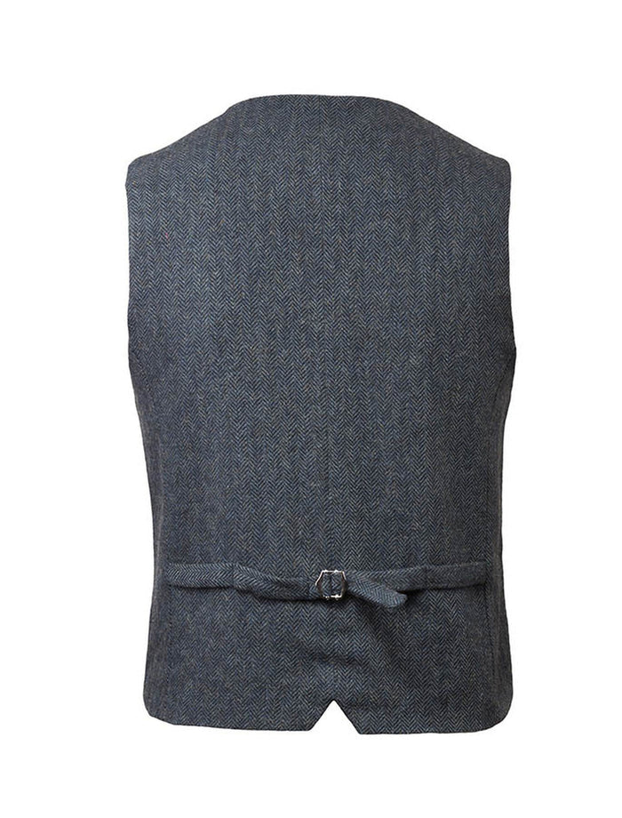 Tweed Herringbone Waistcoat - Navy #color_navy