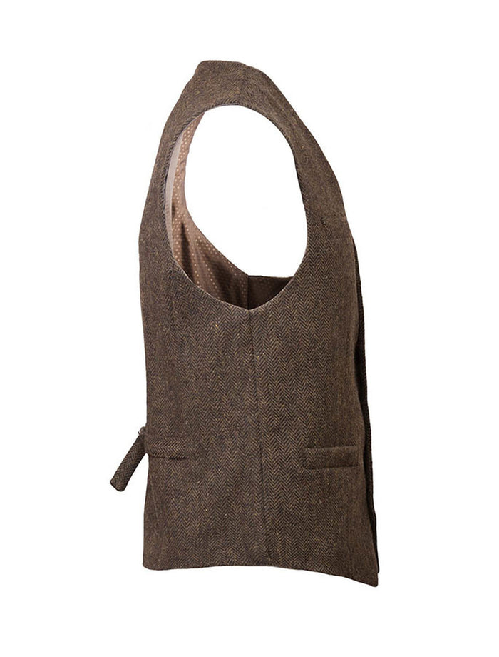 Tweed Herringbone Waistcoat - Brown #color_olive