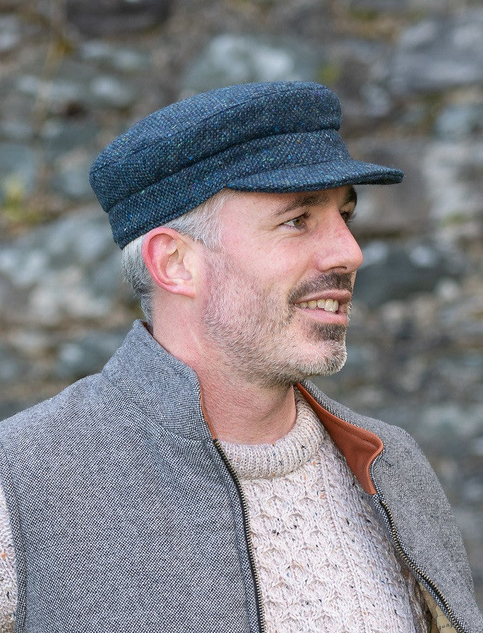 Tweed Skipper Cap- Navy Aqua Salt & Pepper #color_navy-aqua-salt-pepper