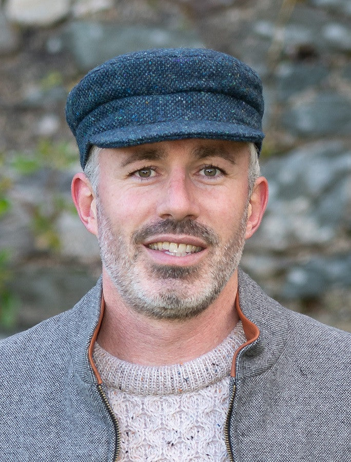 Tweed Skipper Cap- Navy Aqua Salt & Pepper #color_navy-aqua-salt-pepper
