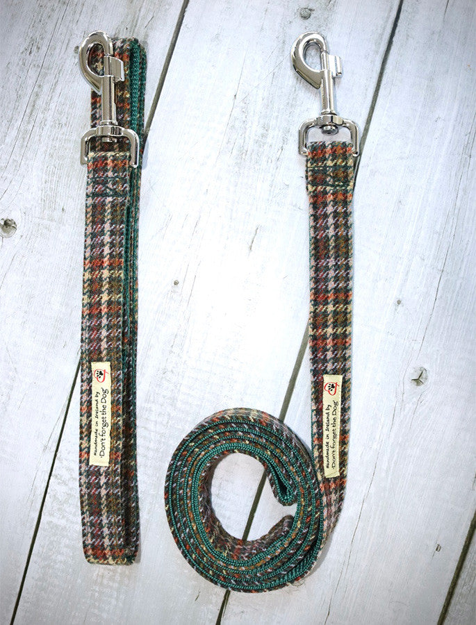Tweed Wool Dog Lead - #color_green-amber-plaid