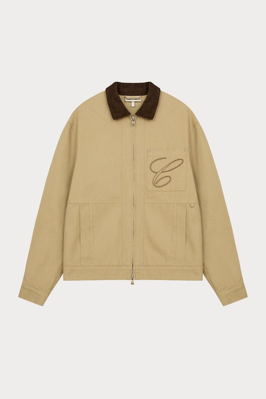 TWILL CONTRAST COLLAR JACKET - BEIGE
