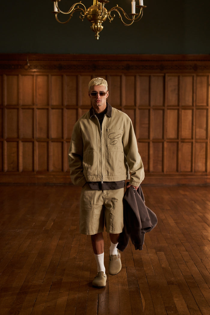TWILL CONTRAST COLLAR JACKET - BEIGE