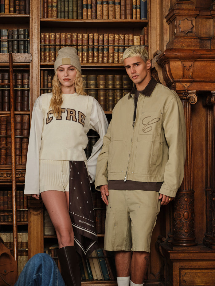 TWILL CONTRAST COLLAR JACKET - BEIGE
