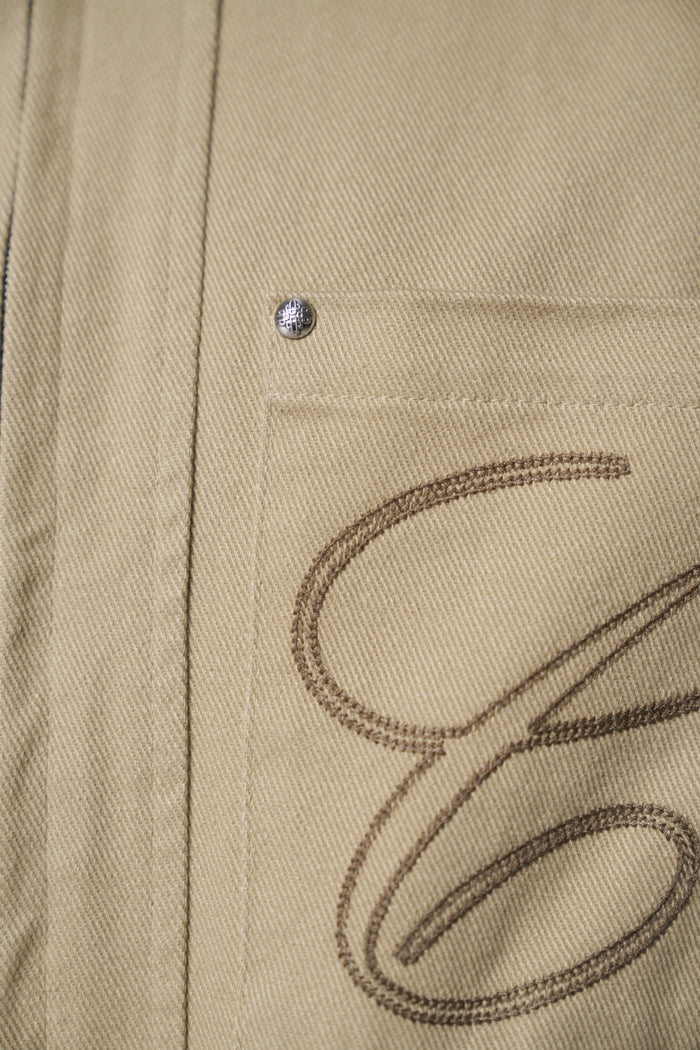 TWILL CONTRAST COLLAR JACKET - BEIGE