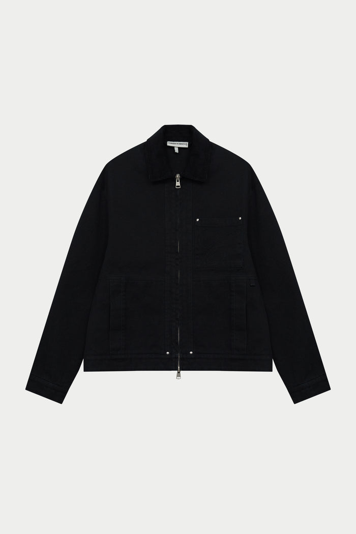 TWILL CONTRAST COLLAR JACKET - WASHED BLACK