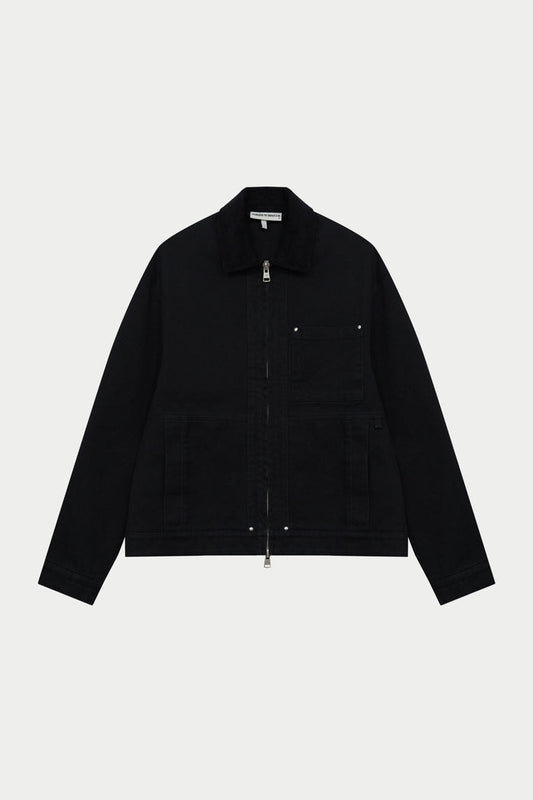 TWILL CONTRAST COLLAR JACKET - WASHED BLACK