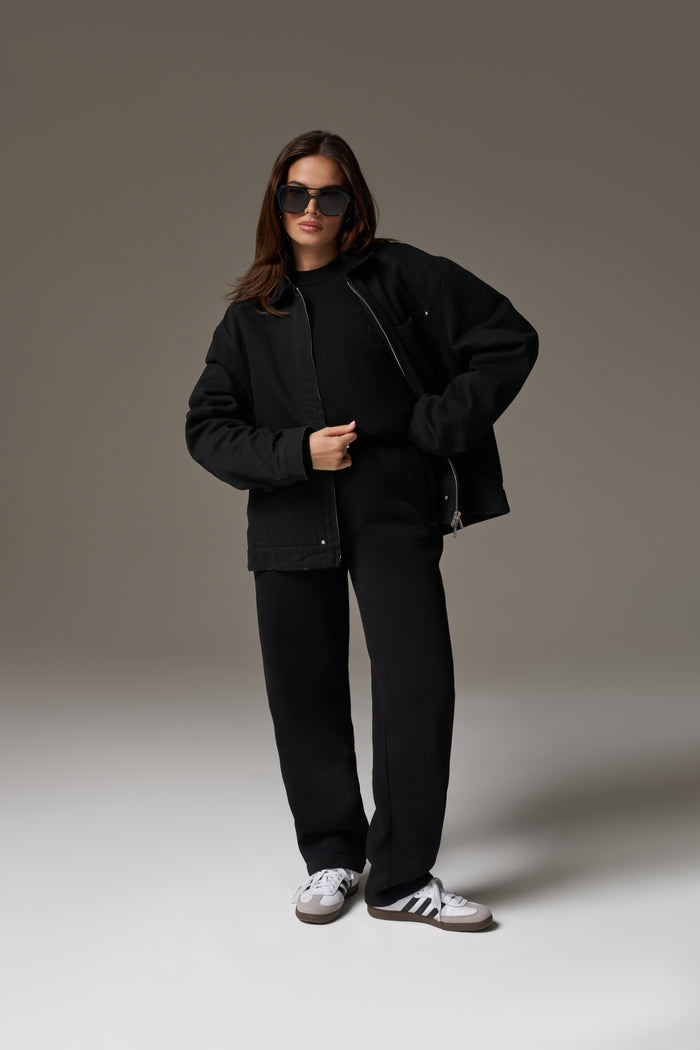 TWILL CONTRAST COLLAR JACKET - WASHED BLACK