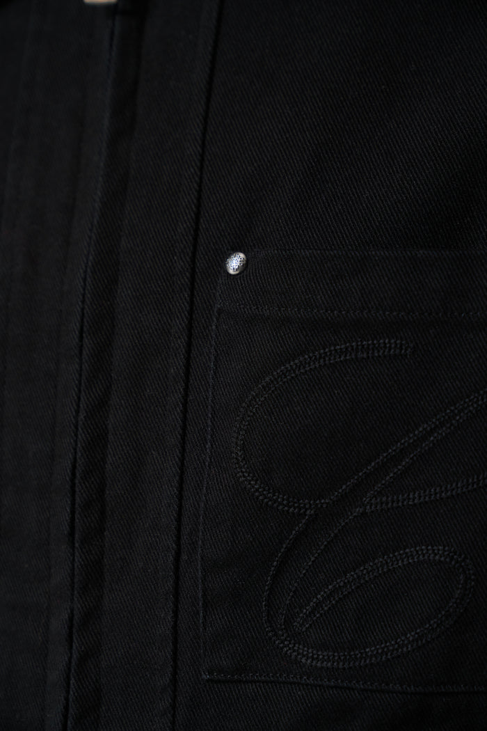 TWILL CONTRAST COLLAR JACKET - WASHED BLACK
