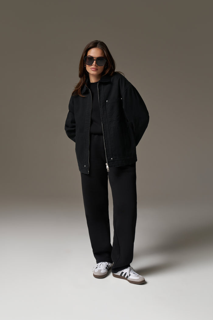 TWILL CONTRAST COLLAR JACKET - WASHED BLACK
