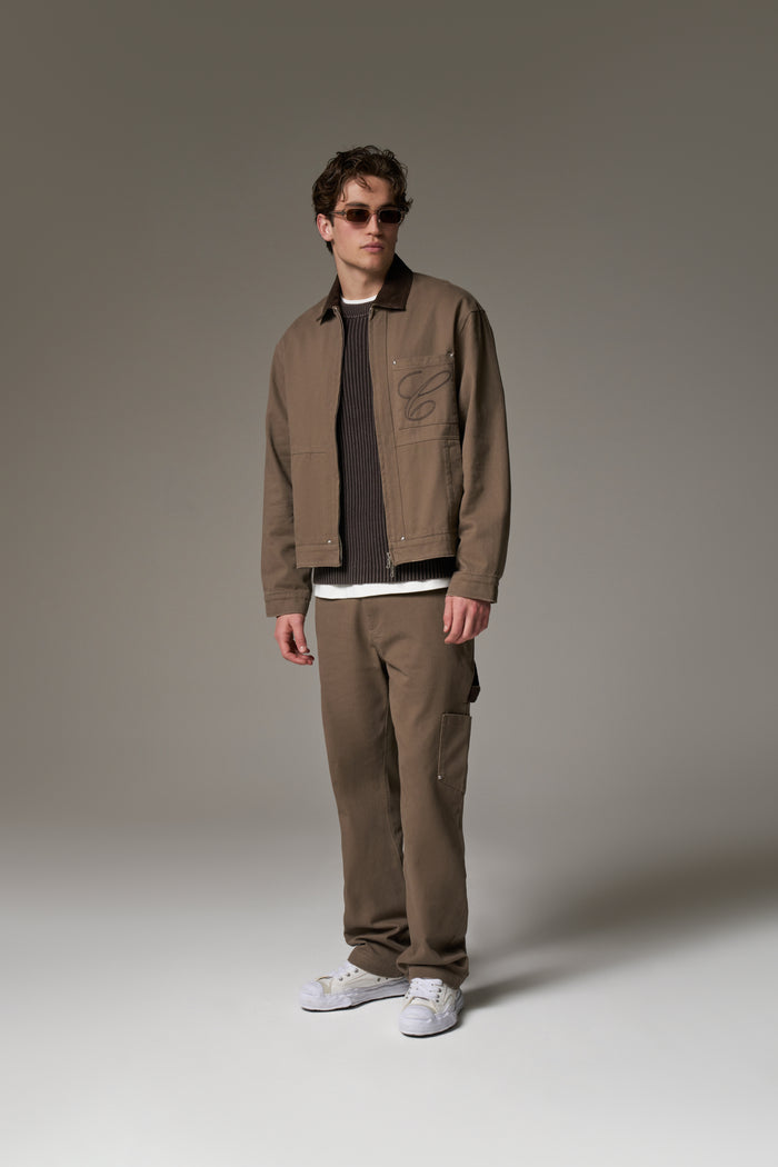 TWILL CONTRAST COLLAR JACKET - WASHED BROWN