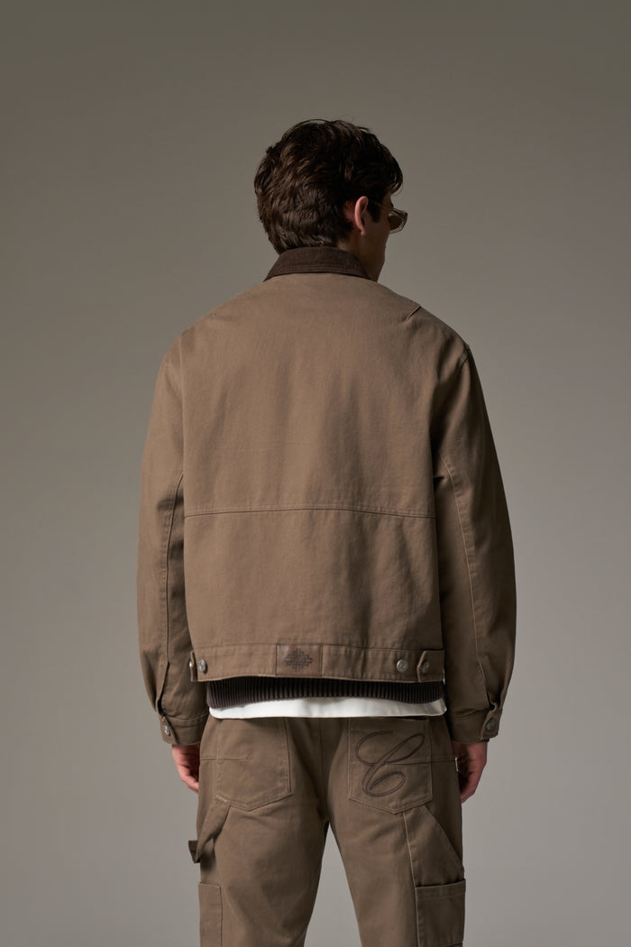 TWILL CONTRAST COLLAR JACKET - WASHED BROWN