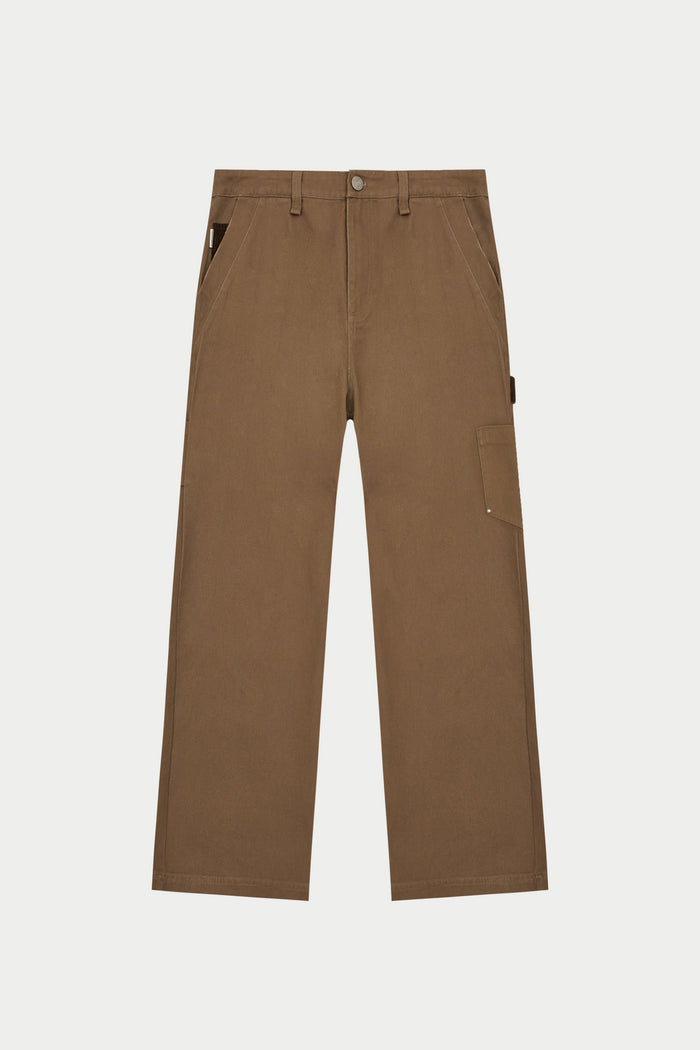 TWILL DOUBLE PATCH TROUSER - WASHED BROWN