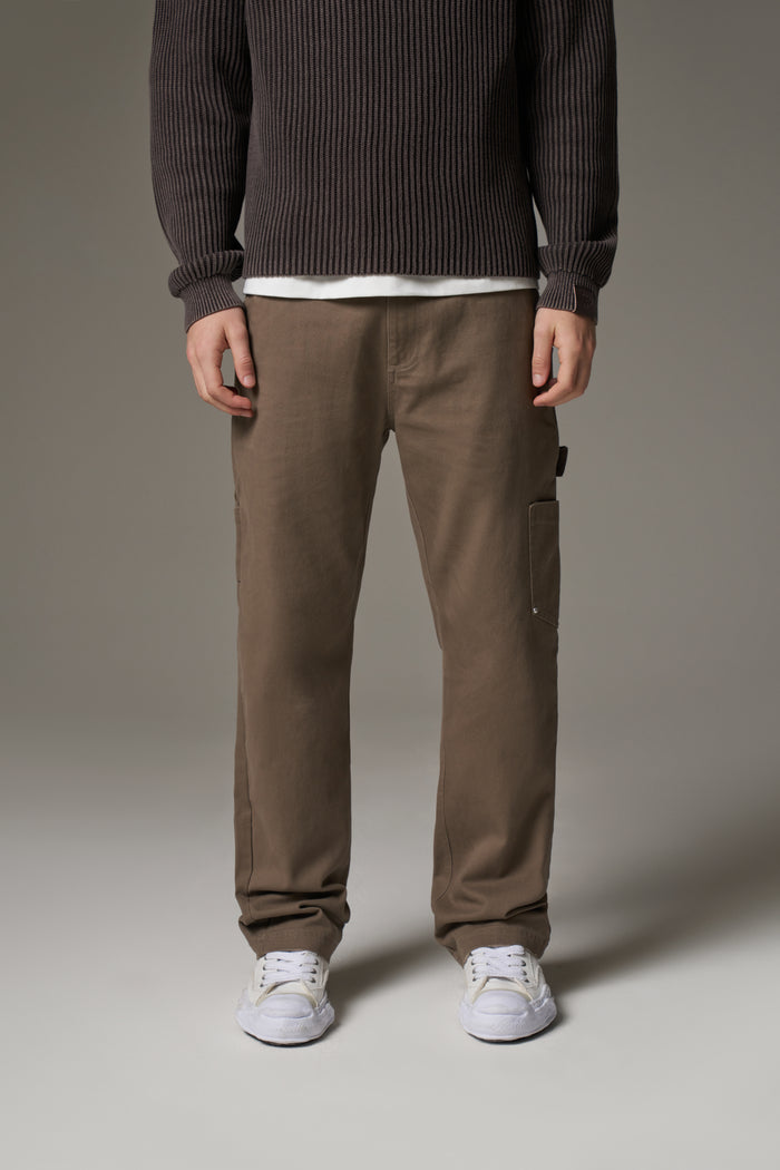 TWILL DOUBLE PATCH TROUSER - WASHED BROWN