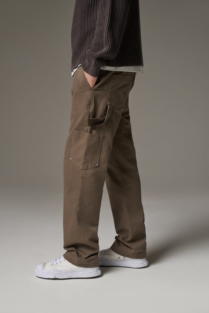 TWILL DOUBLE PATCH TROUSER - WASHED BROWN