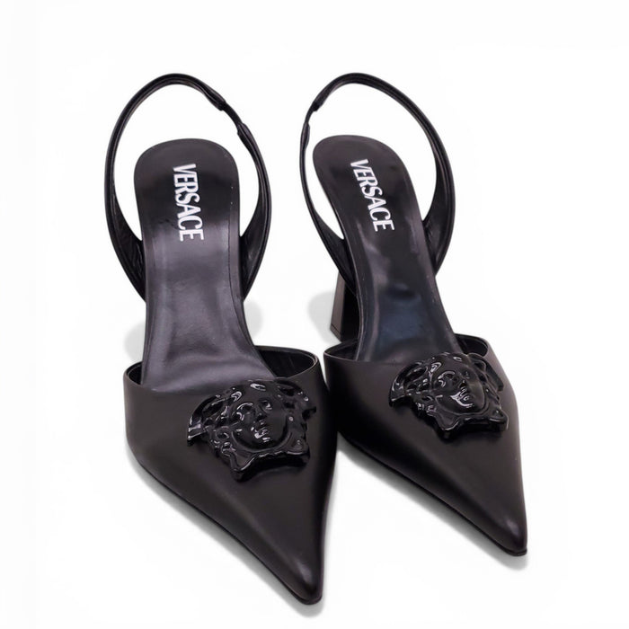 VERSACE BLACK MEDUSA LOGO HEELS - SIZE 39.5