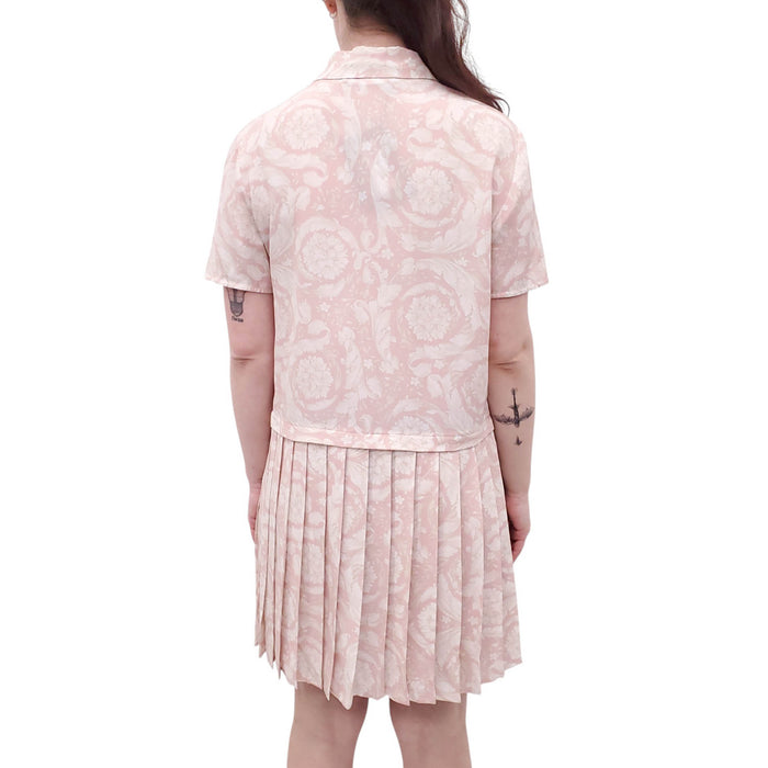 VERSACE PINK BAROCCO PATTERNED SILK CREPE MINI DRESS - SIZE 40