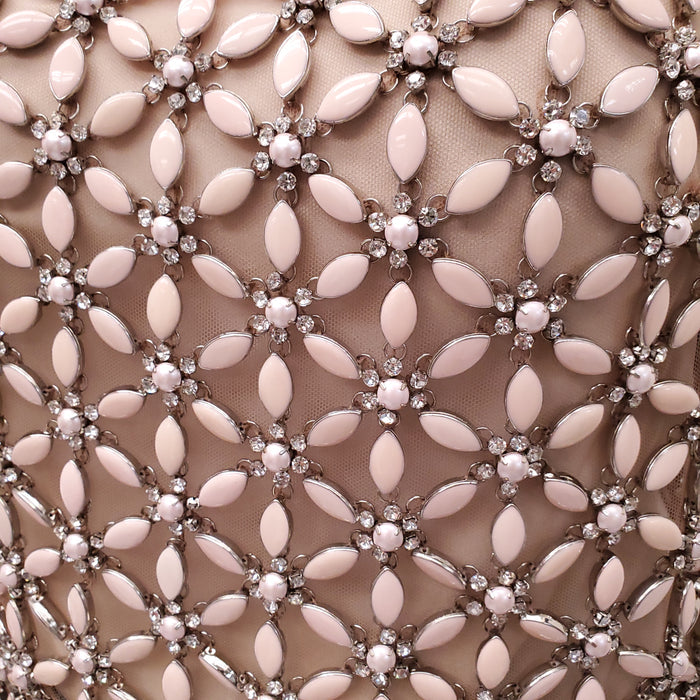 VERSACE RUNWAY CRYSTAL AND PEARL EMBELLISHED FLORAL MESH TOP - SIZE 42