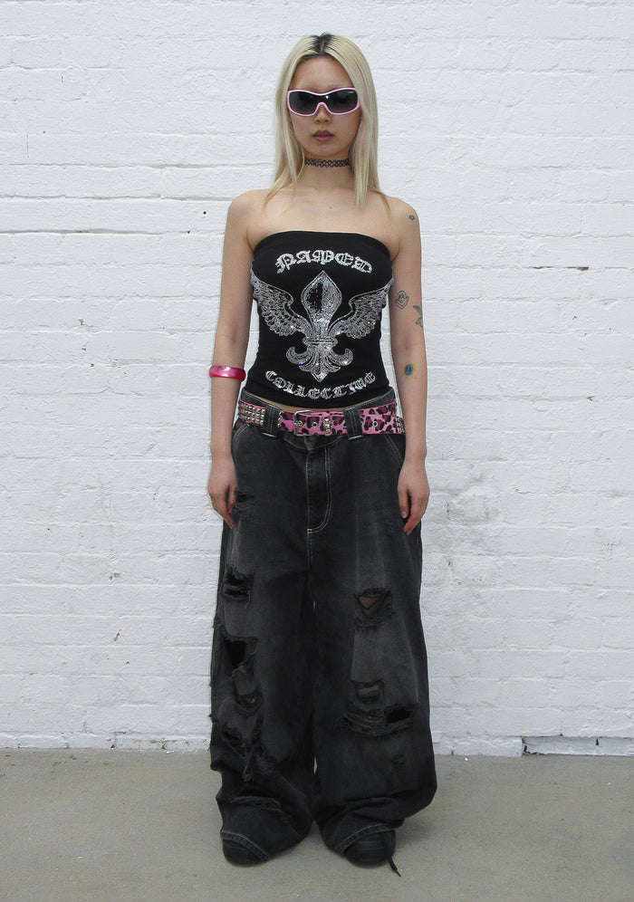 VORTEX RHINESTONE TUBE TOP BLACK