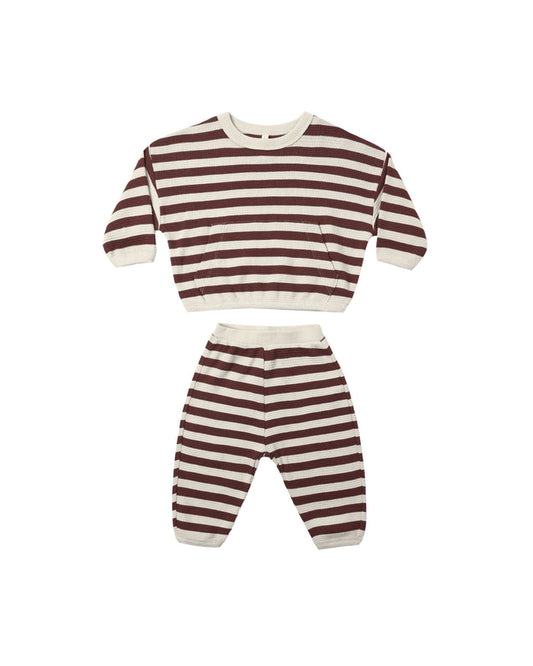 Waffle Slouch Set || Black Cherry Stripe