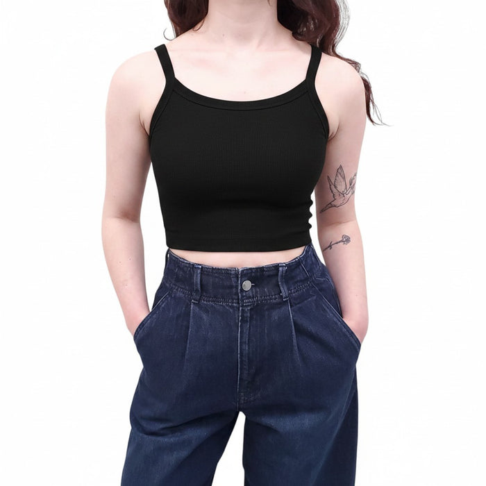 WARDROBE.NYC BLACK CROPPED RIBBED TANK TOP - SIZE M