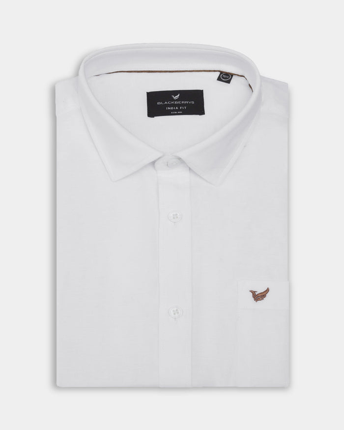 White Half Sleeve Linen Solid Shirt - Cleo