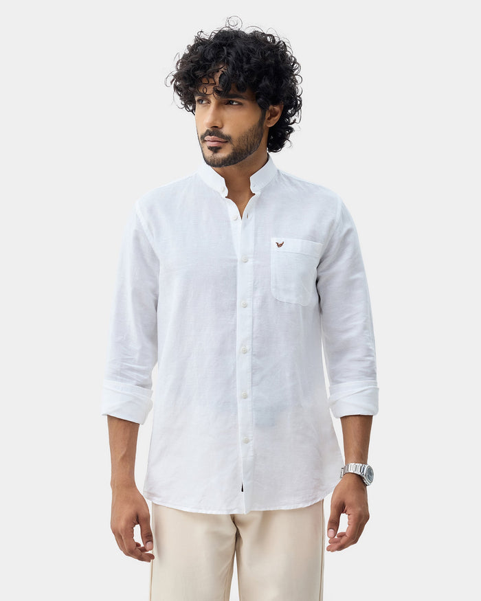 White Linen Solid Shirt - Cleo