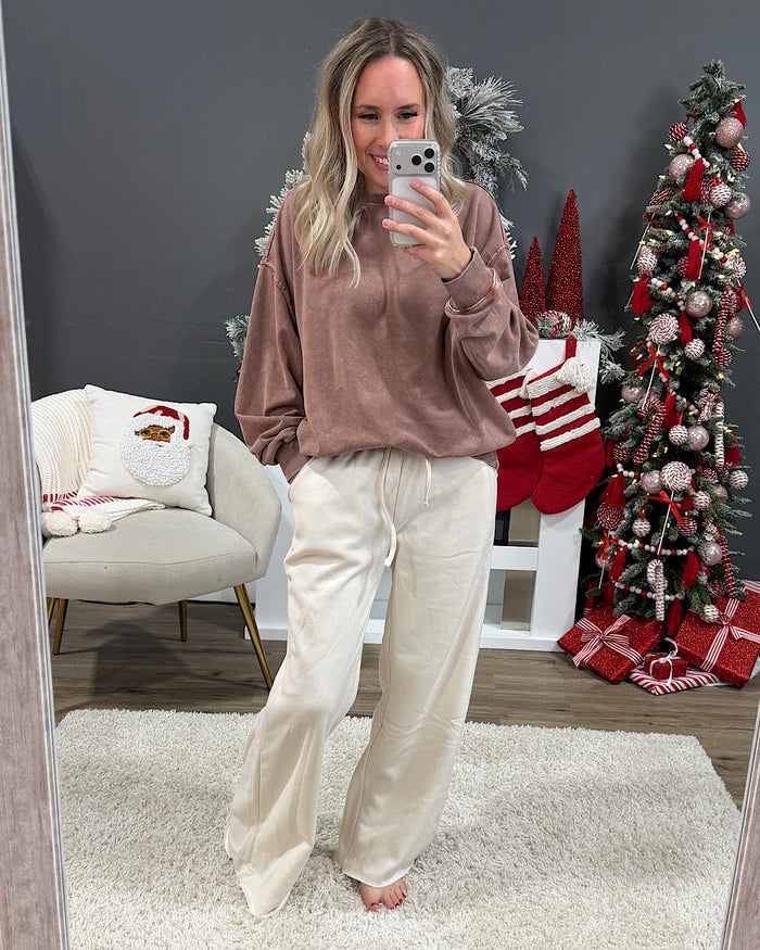 Wide Leg Lounge Pants - Sand Beige Zenana