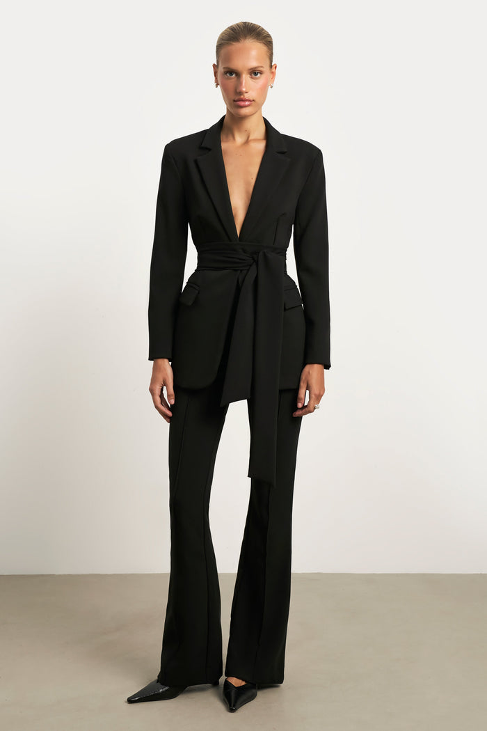 Wide Leg Suit Trousers - Black