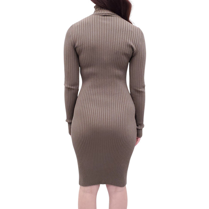 WOLFORD ARMY GREEN RIBBED LONG SLEEVE TURTLENECK DRESS - SIZE M