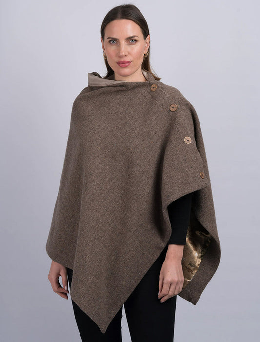 Women's Fawn Tweed Wool Poncho
