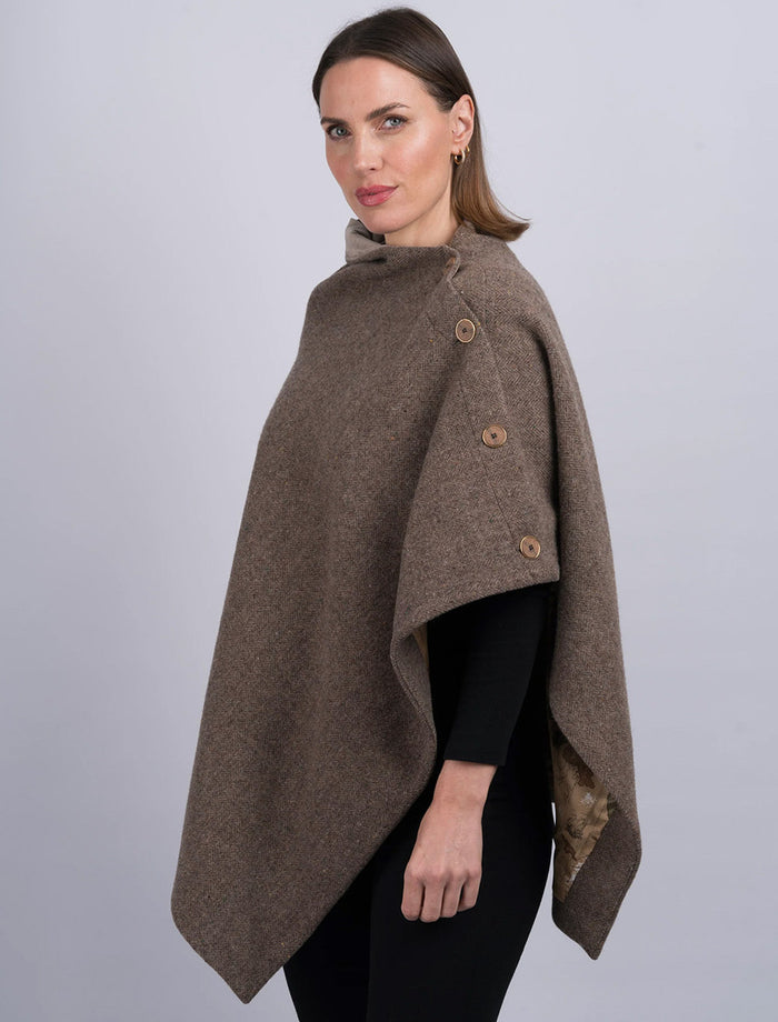 Women's Fawn Tweed Wool Poncho