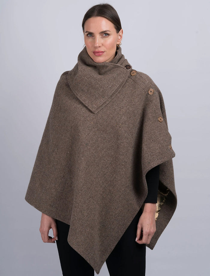 Women's Fawn Tweed Wool Poncho